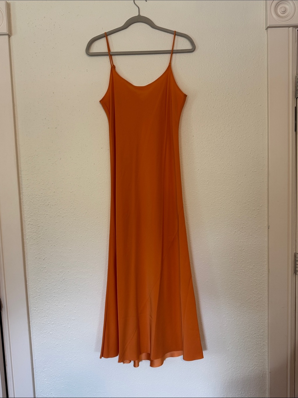 AYR Sleek Orange 100% Silk Slip Midi Dress